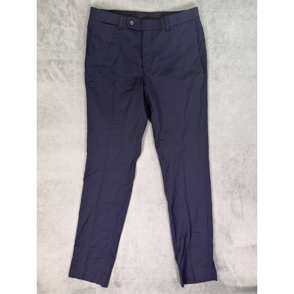 Jack Victor Dress Pants Mens 30x32 Navy Blue Straight 365 100% Wool Flat Front